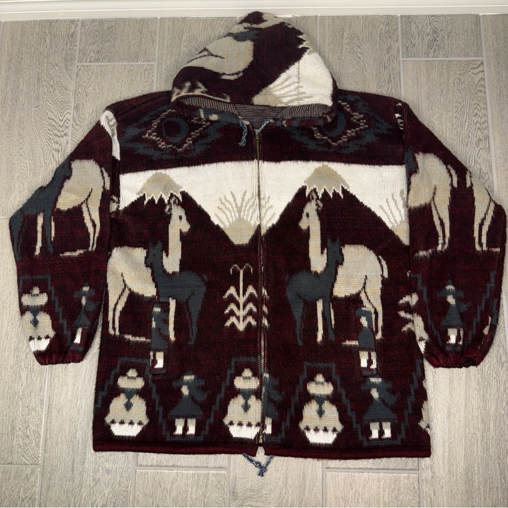 Genesis‎ Wool Sweatshirt Men’s XL  Hooded Full Zip Vintage Unique Alpaca Design